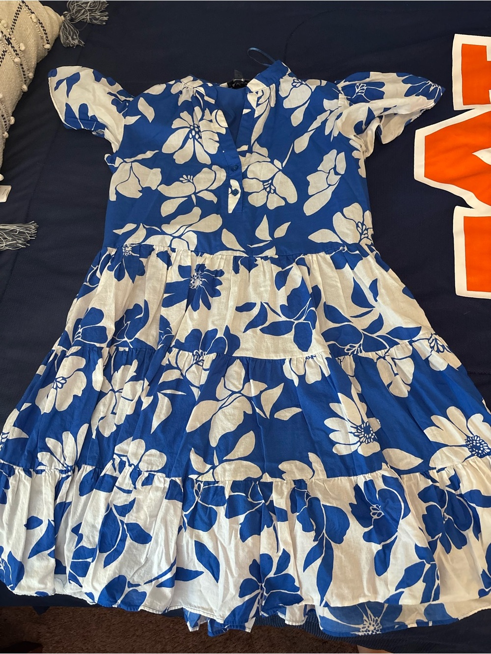 Taylor Blue & White Floral Tiered Dress for Women